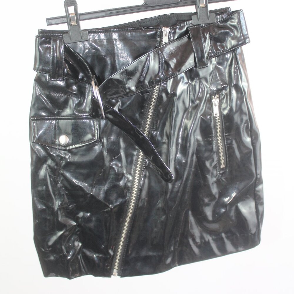 Black Pleather Women's Mini Biker Skirt Size 2